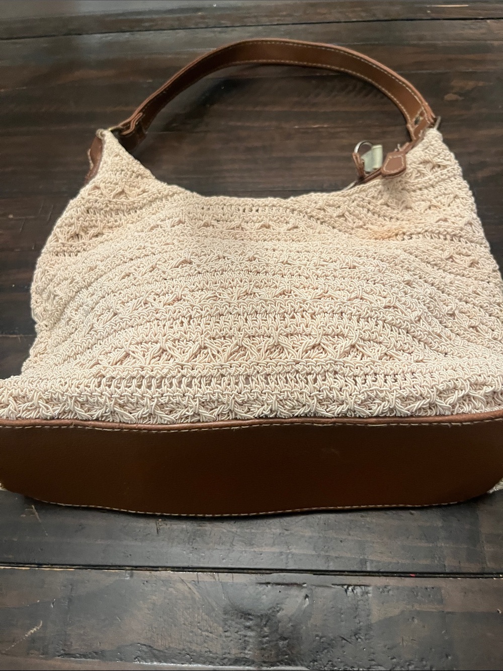 Strada Cream Woven Shoulder Bag with Brown Trim